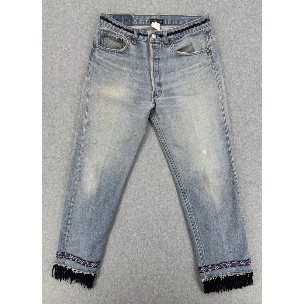Levis Bebe 501 Beaded Fringe Vintage‎ Jeans USA Size 30x26 Festival Boho Sequin